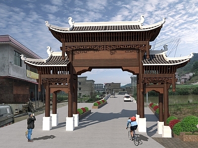 中式古建筑 木牌楼