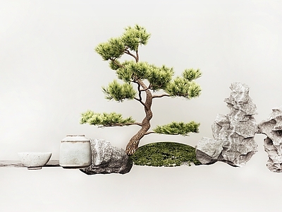 现代景观小品 松树 树 石头