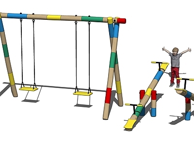 现代儿童器材组合 实木秋千 跷跷板