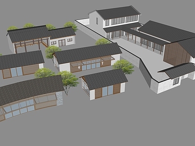 中式其它小公建 配套建筑 管理用房 户外休憩廊架 组合建筑 办公建筑