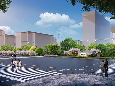 现代道路 公园景观 街角公园 马路 水景