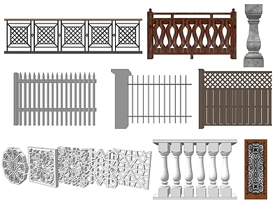 现代围栏 栏杆 窗花 木材