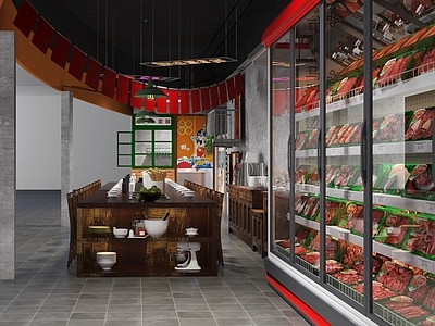 工业风串串店 展柜 火锅长桌