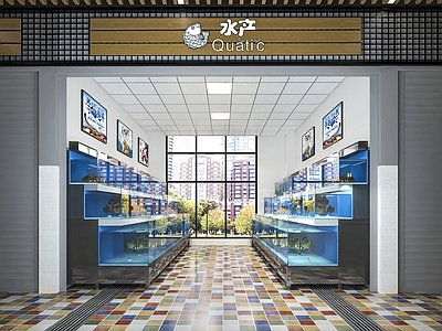 现代超市水产区 海鲜售卖区 鱼缸