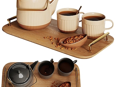 现代茶具 茶壶 茶杯 干果摆件 陈设 茶盘组合