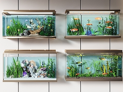 现代玻璃鱼缸水族箱组合 观赏鱼 摆件 水草 热带鱼 金鱼