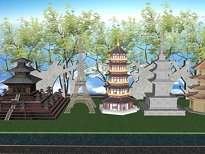 中式寺庙建筑 古塔 宝塔 佛塔