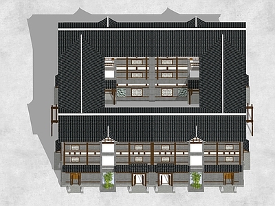 中式四合院 三层四和庭院 民宿客栈