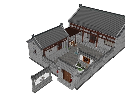 中式四合院 带水景花园