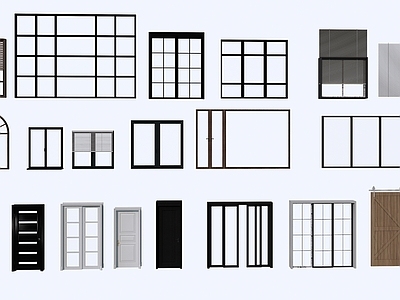 现代窗户组合 建筑门窗 百叶窗