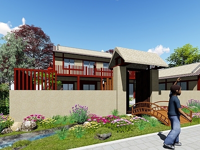中式乡村民房 民宿设计 庭院 民居改造