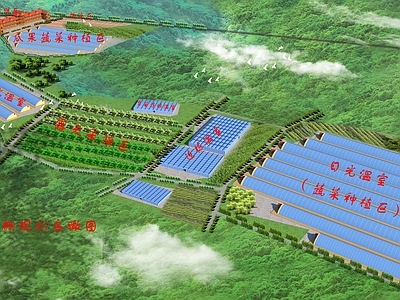 现代农业建筑 温室园区 鸟瞰图 农业园区