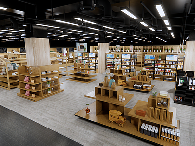 现代小商品超市 文艺商品店铺 木 箱子 花池 移动摊位