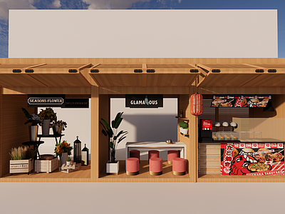 现代市集店铺外摆区 展示面
