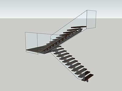 现代扶手楼梯 木材 玻璃