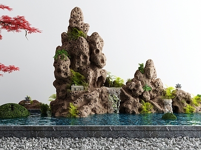 新中式假山水景 造景树