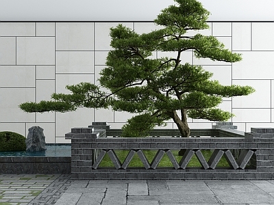 新中式假山水景 池 造景树