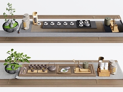 新中式茶具组合 茶壶茶杯 盆景
