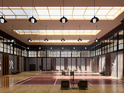 现代羽毛球场 室内羽毛球场 办公楼室内活动场地