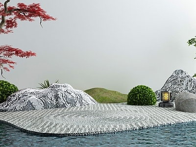 新中式假山水景 池 造景树