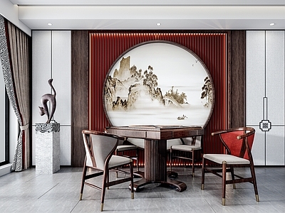 新中式棋牌室 娱乐麻将室 麻将桌 单人椅