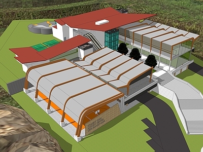 现代学校体育馆建筑 展馆 封闭