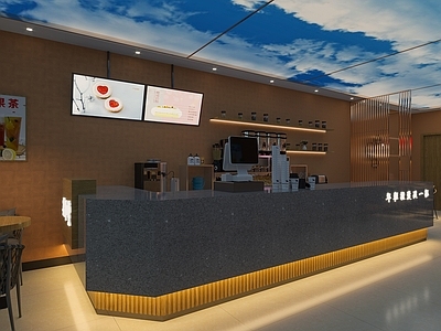 现代奶茶店 备餐区 单层 收银