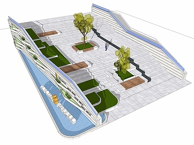 现代公园台阶景观 广场台阶 建筑户外台阶 露天水景台阶