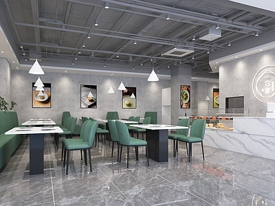 现代火锅店 火锅桌 收银台 蛋糕柜