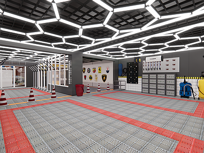 现代汽车维修店 汽车灯 洗车格栅 洗车工具
