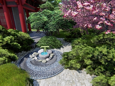 日式庭院小品 洗手钵 莲花 水钵 石钵 瓦 铺地 户外