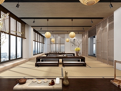 日式民宿茶室 吊灯 休息区