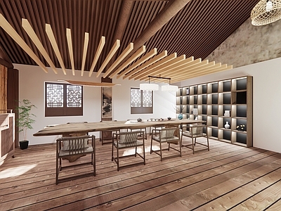 中式茶馆 茶桌 古建筑 门窗