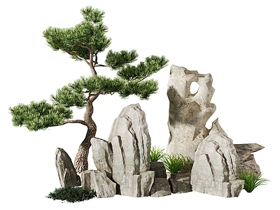 新中式石头 树 石头雕塑 造景树