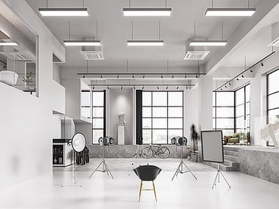 现代摄影棚 绿植 摆件 装饰品 轨道灯 休闲椅