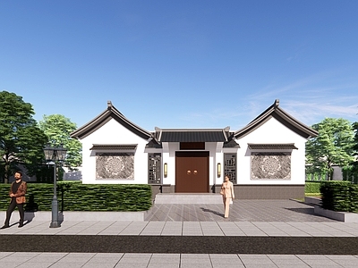 中式四合院 带水景花园