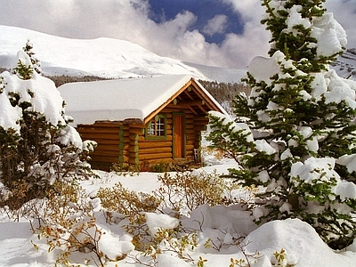 雪天风景 小木屋