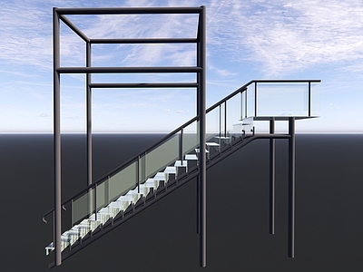 现代扶手楼梯 玻璃楼梯 金属