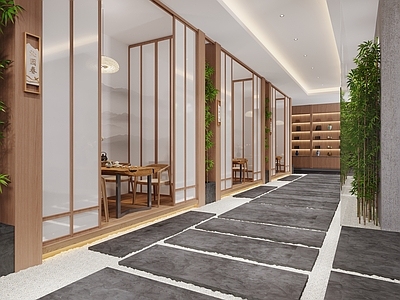 新中式茶馆 包厢 前厅 室内