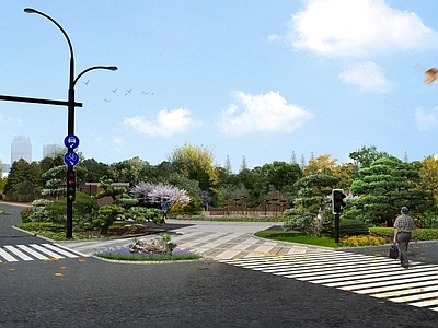 现代道路 斑马线 交通灯