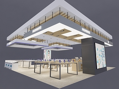现代商场展区 营业厅展厅 展示柜 休闲桌椅