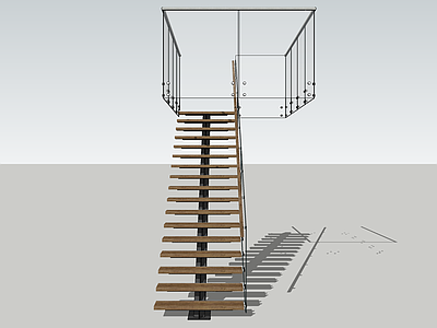 现代扶手楼梯 木材 玻璃 金属