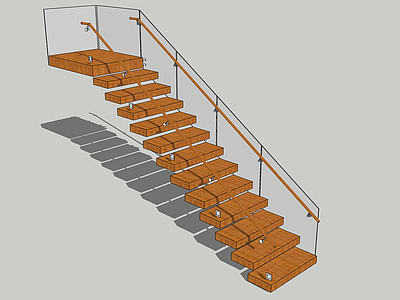 现代扶手楼梯 木材 玻璃