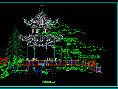 双层古建中式古典六角亭子