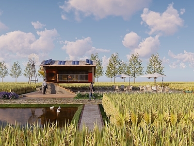 现代其它景观小建筑 稻田 新农村乡村 乡村小木屋 度假小木屋