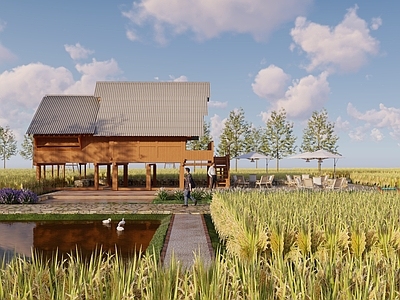 现代其它景观小建筑 稻田 新农村乡村 乡村小木屋 度假小木屋
