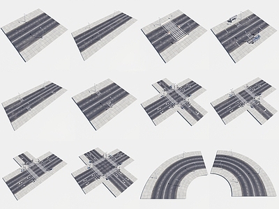 现代公路道路路面 车道路 十字路道路 T字路口 斑马线 多车道道路