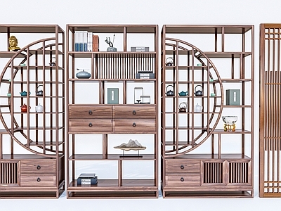 新中式博古架 多宝阁 置物架及摆件组合 茶具茶壶