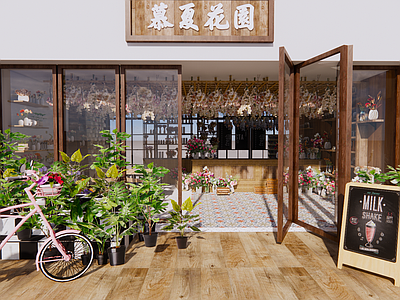 古典花店 复古 木质展架 2D花素材 自行车 商业店铺 植物 绿植