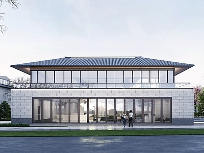 新中式售楼处建筑 会所 方形